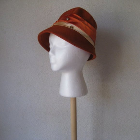 Vintage l 60s Wool Aurora Borealis Rhinestones Jewel Satin Ribbon Mod Bucket Hat main image 4